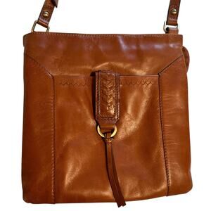 LODIS Brown Leather Willow Crossbody Bag Womens Top Zip Purse Handbag